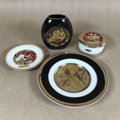 Konvolut 4 Vintage Japanische Chokin Kunst Goldrand Teller Vase Schmuckschatulle