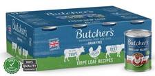 Butcher's Wet Dog Food Tin Cans Grain Free Tripe Loaf Pate Recipes 9.6kg 24x400g