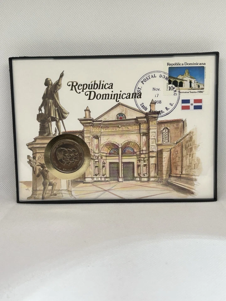 1986 Dominican 🇩🇴Republic Postal Envelope With Coin And Stamp In Frame!💯✨ - Image 2 of 4