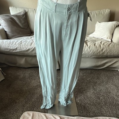 cloth & stone Pleated Front Solid Seafoam Pants Button Zip Closure Belt Loops