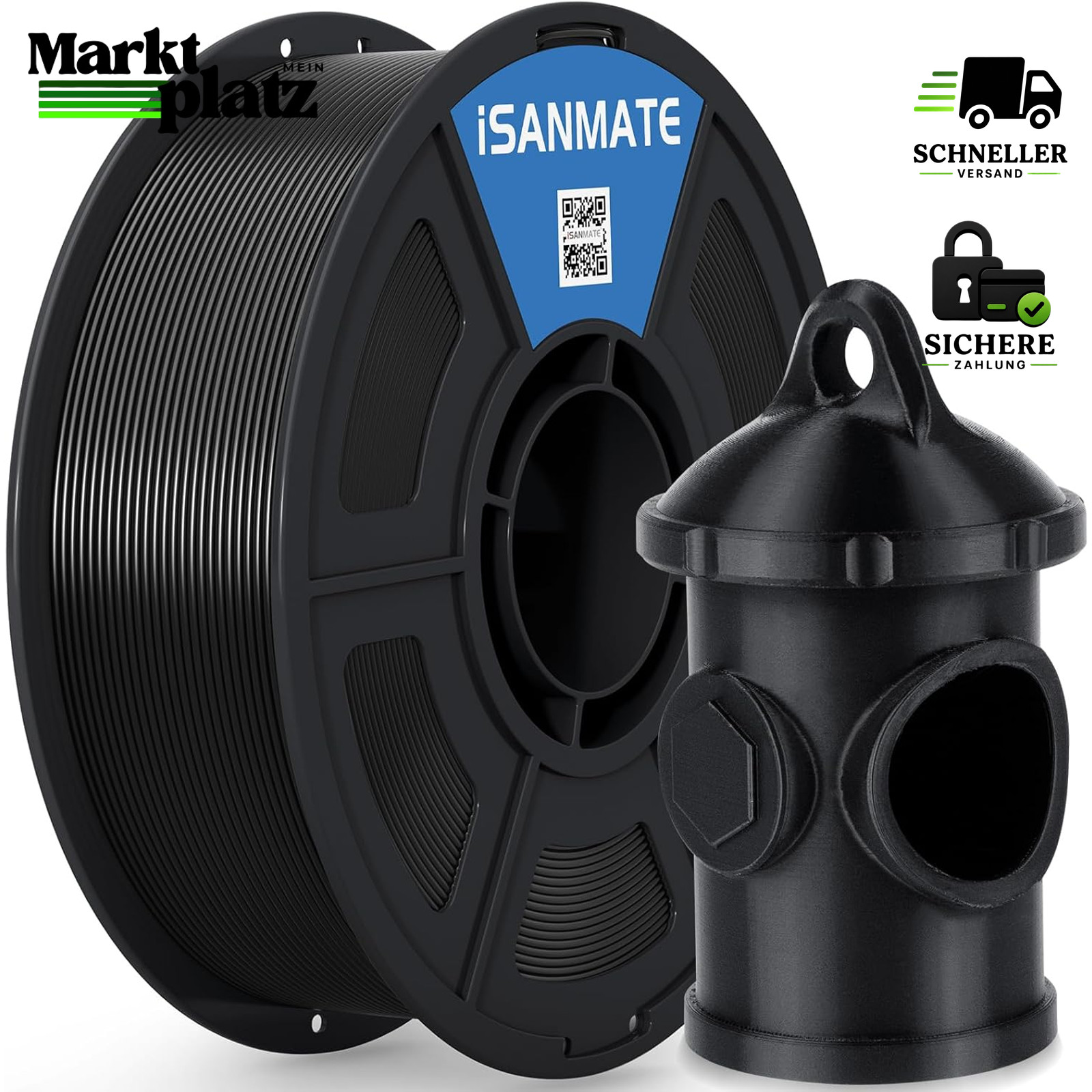 3D Drucker Filament ASA Schwarz 1.75mm Wetterbeständig 1KG Spule für Outdoor