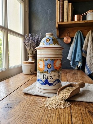 Alter Reiskopf aus Steingut handbemalt - Vorratsdose Vintage Deko