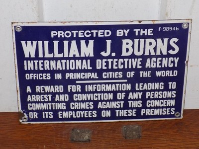 Vintage William J. Burns Detective Agency Porcelain Sign