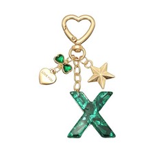 Cute Initial Letter Keychain, Letter X Keychains for Women Girls Bling Green