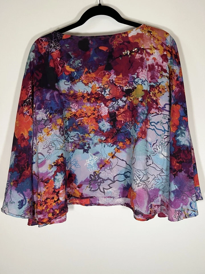 Vivienne Tam multicolor hippie floral capa artística kimono top talla 4 diseñador Foto 4 de 4
