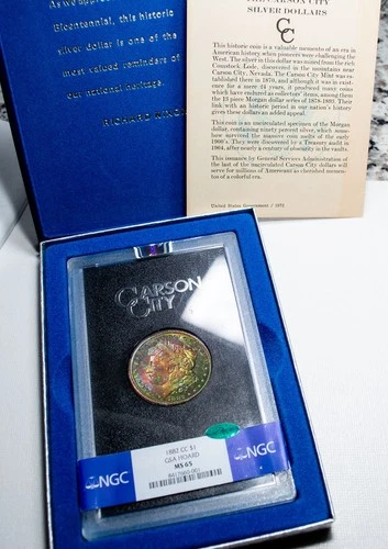 1882-CC MORGAN $$ NGC MS65 CAC GSA HOARD WITH B&C - MONSTER RAINBOW TONING **