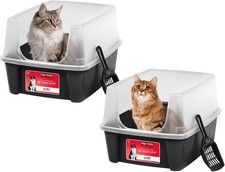Large Open Top Cat Litter Box W/ High Sided Walls Tall Scatter Shield Scoop