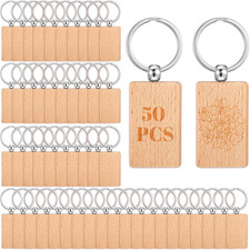 50 Pcs Blank Wooden Key Chains Personalized Key Rings for DIY Crafts Tags