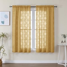 Sheer Curtains 63 Inches Long 2 Panels Set 42"W x 63"L Dark Gold