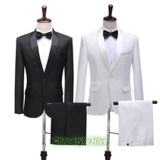 Men's Formal Dress Singer Stage Wedding Suits Lapel One Button Coat Pants 2PCS