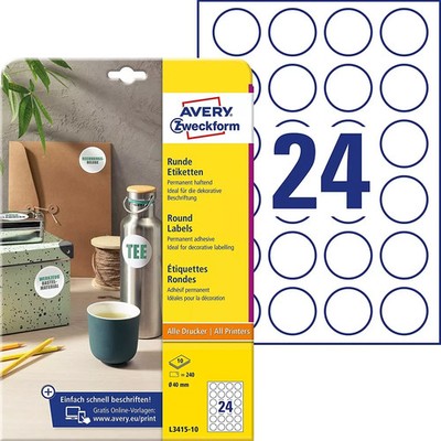 AVERY Zweckform Runde Etiketten 240 Aufkleber auf 10 Blatt zum Bedrucken