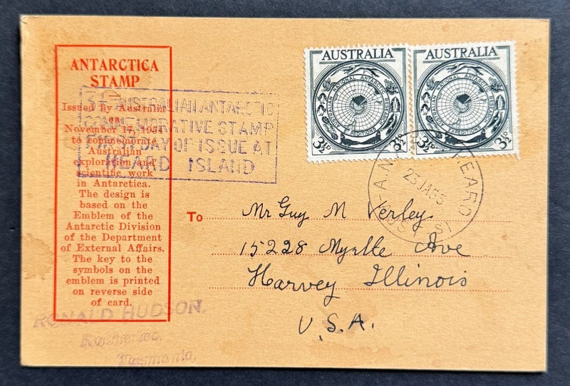 AtoZ. 1955 Australia National Antarctic Research Expo Heard Island Cancel FDC
