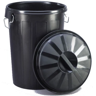 Poubelle universelle avec couvercle, ronde, 95 litres, noire - Photo 1/2