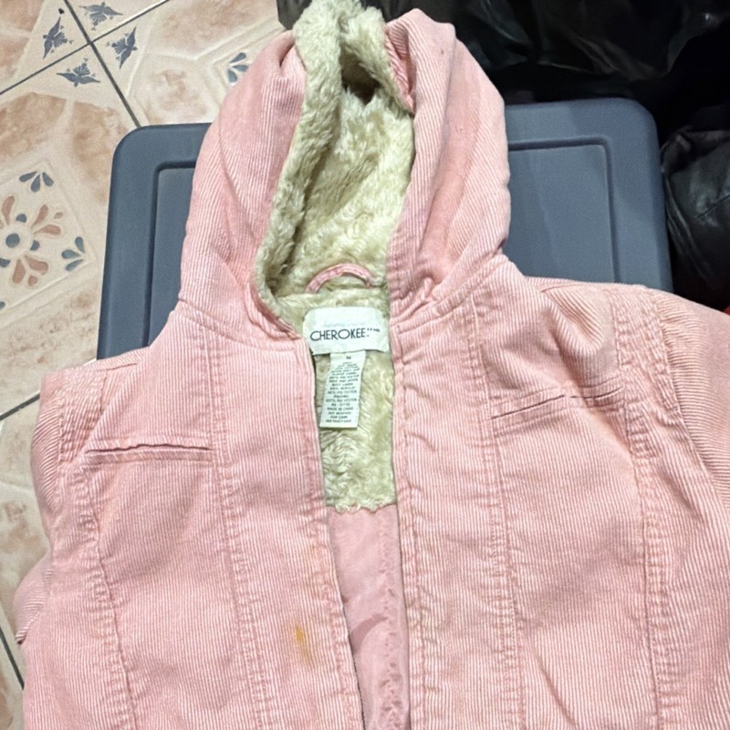 Cherokee Girls Pink Corduroy Hooded Lined Zip Jacket w/ Pockets Size M 