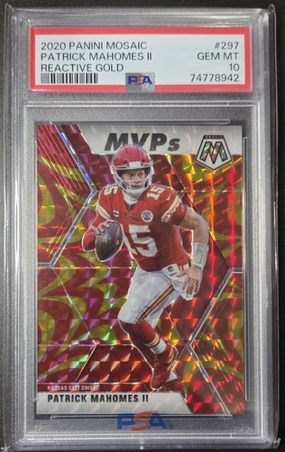 2020 Panini Mosaic Prizm Patrick Mahomes II #297 Reactive Gold MVPs PSA 10