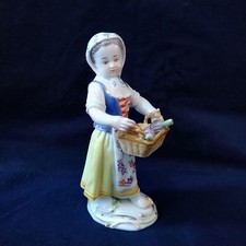 Antique Meissen Figurine Girl With Basket Of Vegetables 4.9inch