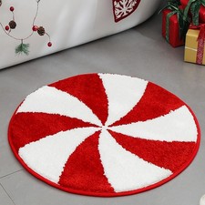 Christmas Candy Bathroom Rug Red Candy Shaped Mat Winter Decor 25.6 Inches