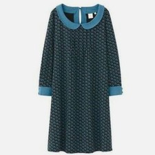 Orla Kiely✕UNIQLO Dress S Blue Green Black Floral 3/4 Sleeve