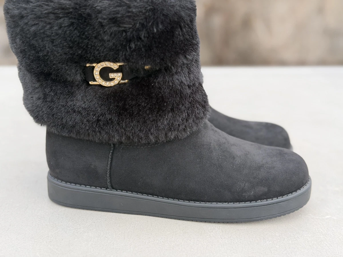 Guess Los Angeles Tan Logo Print Faux Fur Lined Winter Boots‎ Womens 10M G by Guess Womens Aussie Faux Fur Round Toe Ankle Cold  main image 2