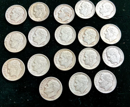 Lot Of 19- USA Roosevelt Dimes 90% Silver Coins 1946-1964 Mixed Dates
