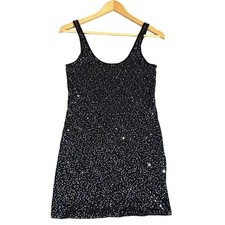 Express Dream Weight Cotton Black Mini Dress Womens XS All Over Sewn Sequins