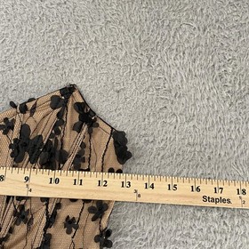 Micas Corset Top Womens Small Beige Black 3D Floral Mesh Strapless Bustier Tan