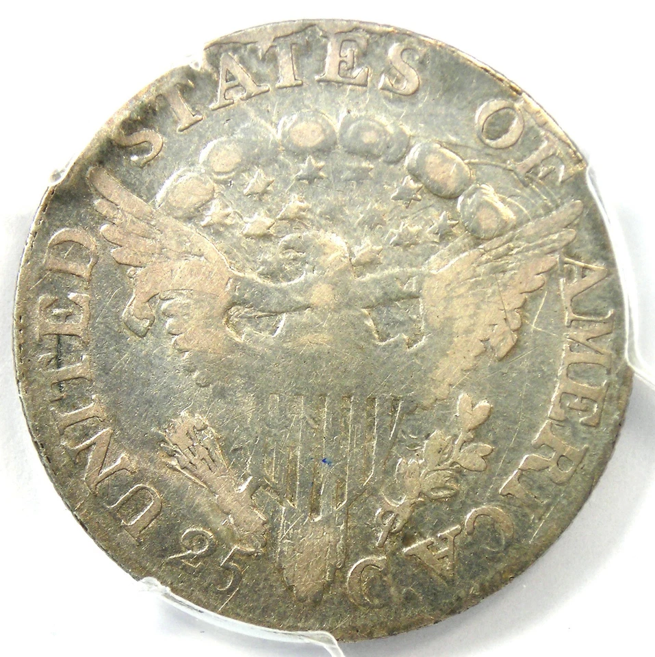 Moneda de 25 centavos busto drapeado 1806 - Certificada PCGS detalles finos - ¡Fecha rara! Foto 3 de 4