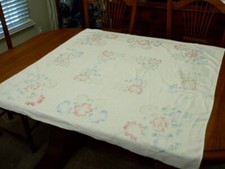 43x44 Ivory Tablecloth with Blud, Pink and Green Pastel Florals