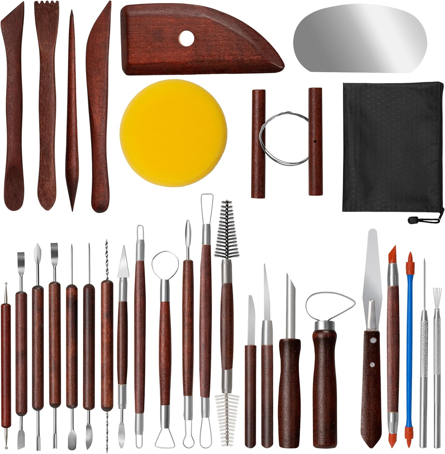 Amrules Clay Tools Kit, 31 PCS Red Pottery Tools, Practical Polymer Clay Sculpti