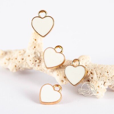 4x Schmuck Anhänger Herz Herzchen Emaille Weiß Gold SET GlitzerInsel 00975d