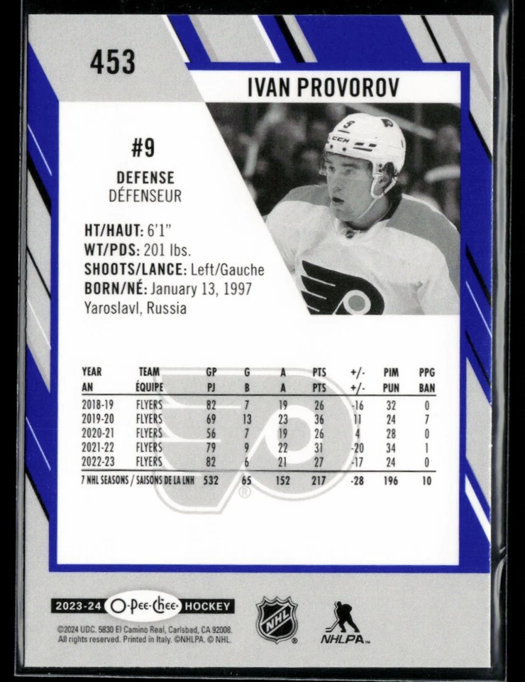 2023-24 O-Pee-Chee Blue Border Ivan Provorov #453 - Image 2 of 2