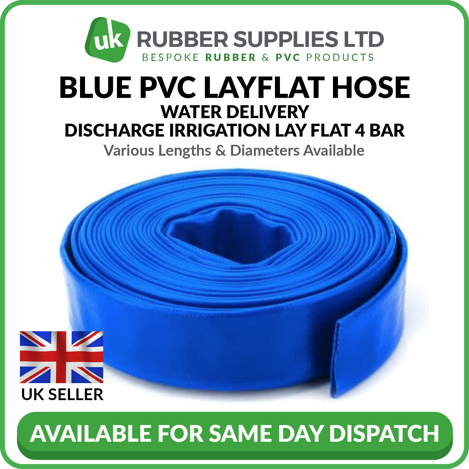 Blue PVC Layflat Hose Water Discharge Pump Delivery 4 BAR 1
