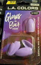 L.A. Colors Glows in Blacklight Nail Tips Almond Shaped Princess-Lavender, NEW!