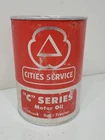 Vintage CITIES SERVICE C SERIES MOTOR OIL 1 qt. Can Advertising Bus Tractor RED