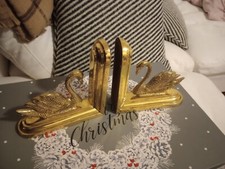 Vintage Mid Century Solid Brass Swann Bookends Heavy