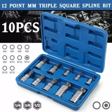 10pc XZN 12 Point MM Triple Square Spline Bit Socket Set Tamper Proof