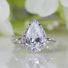 Damen Ring 2,80 Karat Tropfen Diamant Halo Verlobungsring Weißgold-Finish Silber
