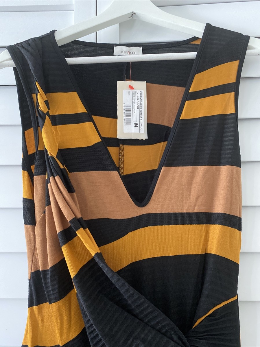 専用1 Pinko V-neck Black/Mustard Sleeveless Striped Dress Size M | eBay