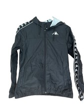 Kappa Black Hooded Shell Jacket Size S Water Resistant Zipped Pockets Branding