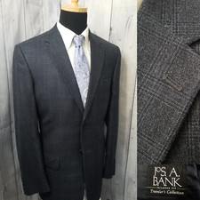 Jos. A. Bank Traveler Men's Blazer 42L Gray Plaid 100 Wool Casual Sport Coat