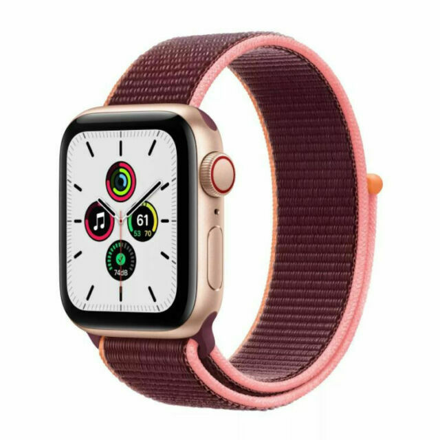 Apple Watch SE GPS Cellular 40mm Gold Aluminum Case with Plum Sport Loop Band...-image