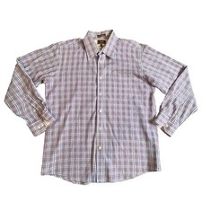 James Tattersall Shirt Mens Large 16 1/2 Button Up Purple Blue Plaid Long Sleeve