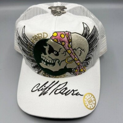 Vintage Cliff Raven Hat White Ed Hardy Japanese tattoo Snap back Trucker Cap 90s
