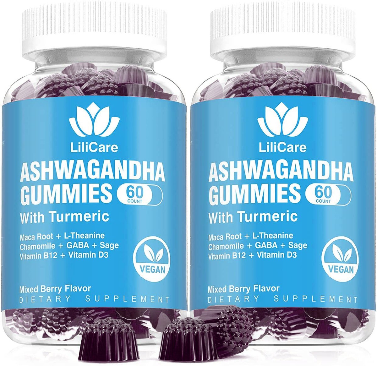 2 pack) Ashwagandha Gummies 2000mg Organic Root Extract