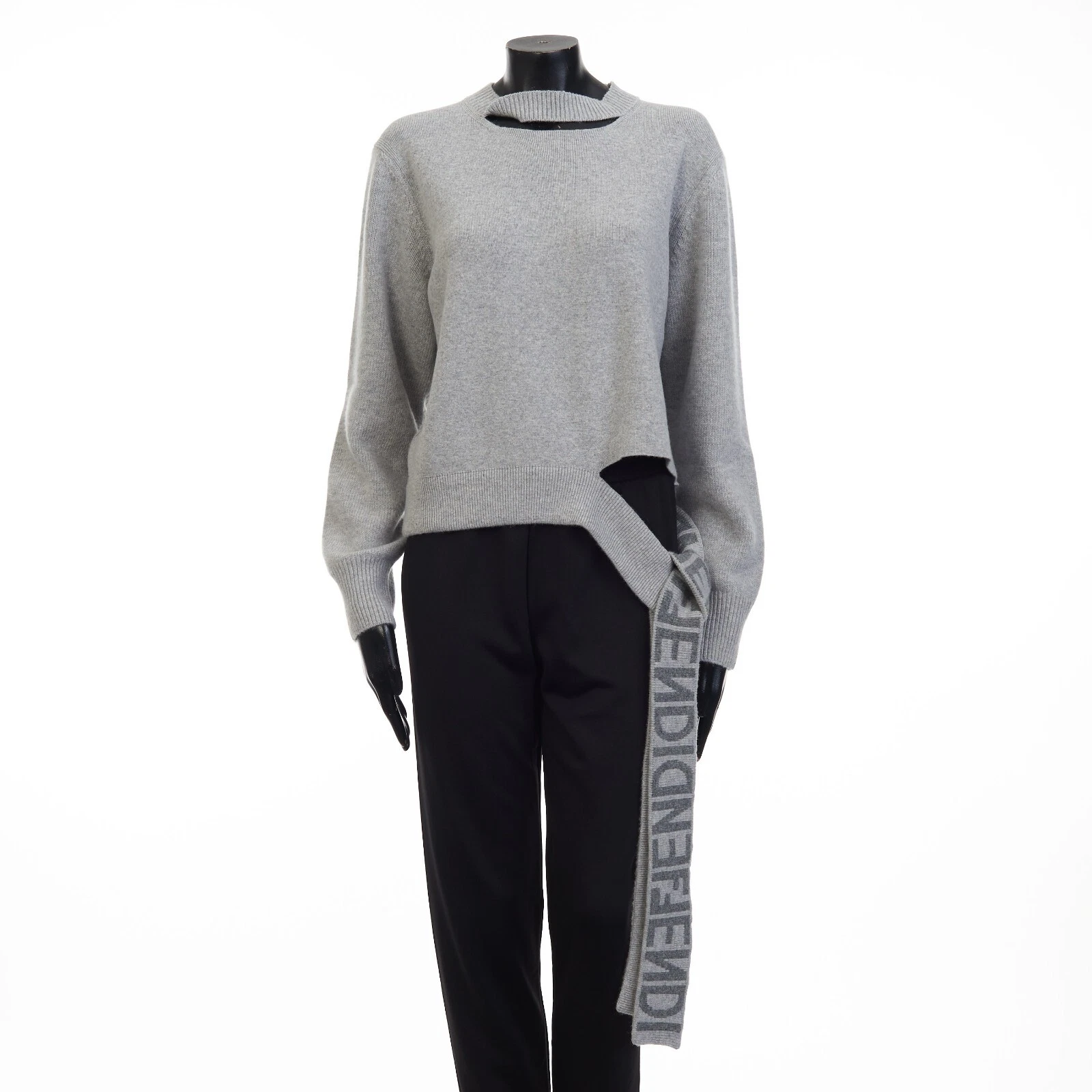 Fendi — FENDI 1980$ Grey Cashmere & Wool Sweater -  Fendi Mirror Logo Motif