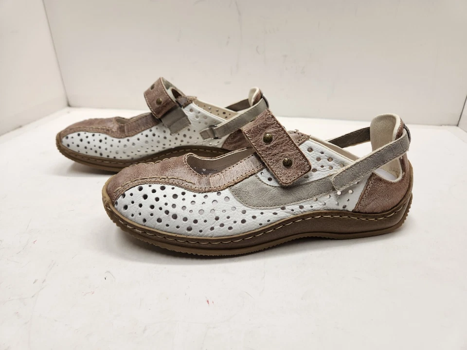WOMENS RIEKER MARY JANE distressed LEATHER SHOES EUR 37 US 6.5 (sh40) - Image 2 of 4