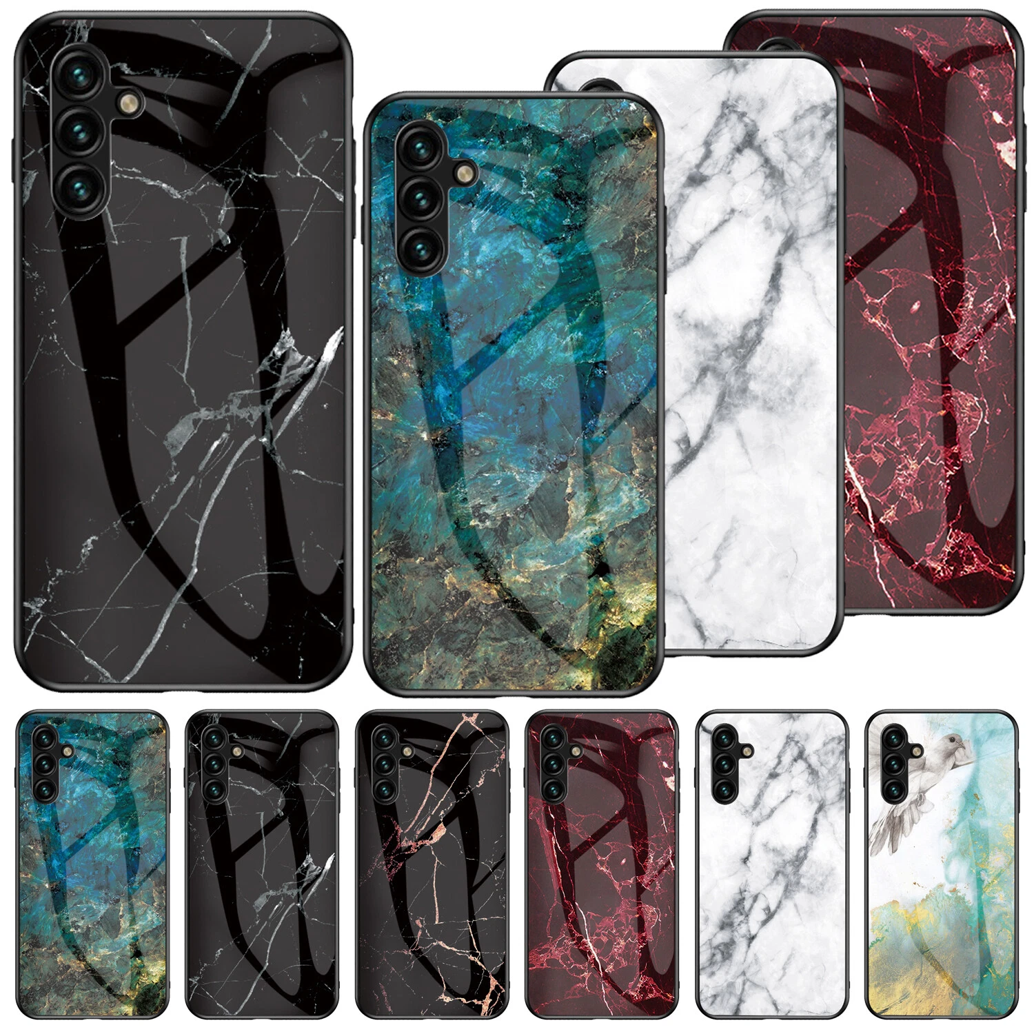 For Samsung Galaxy A52 A22 A32 A42 AMarble Print Glass Phone Case Silicone Cover