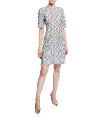 Misook Women's Metallic & Faux-Pearl Trim Tweed Dress - White Black - Size Small