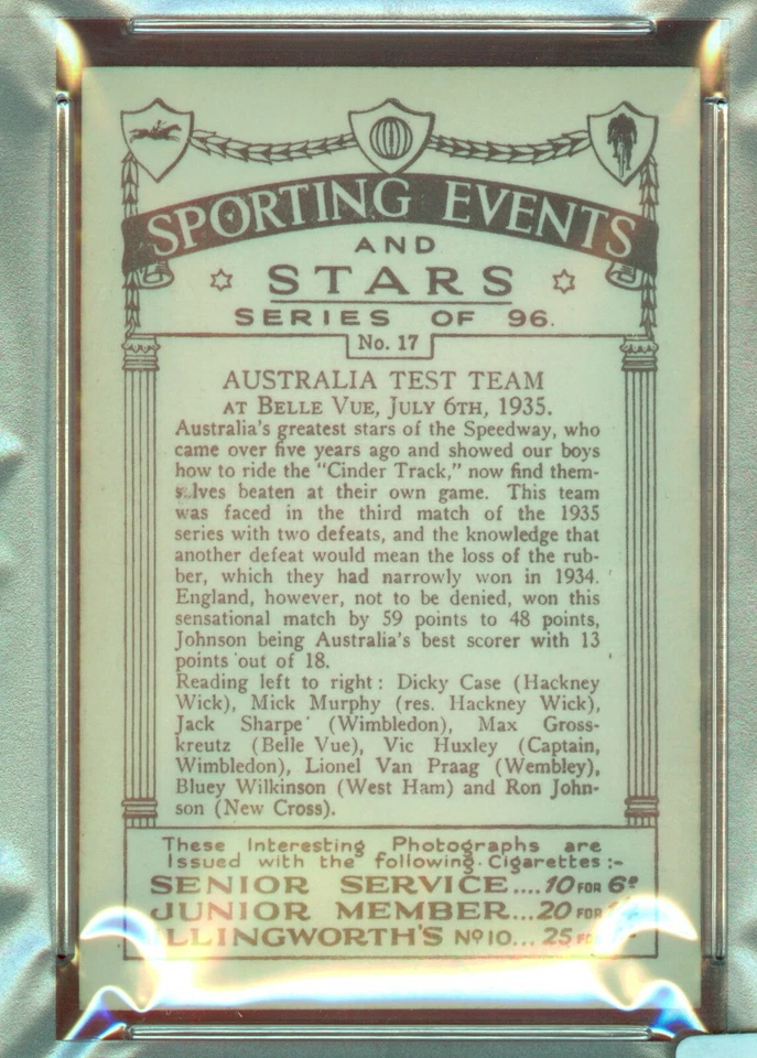 1935 J.A.Pattreiouex Australia Test Team Sporting Events & Stars#17 PSA EX-MT 6 - Image 3 of 3