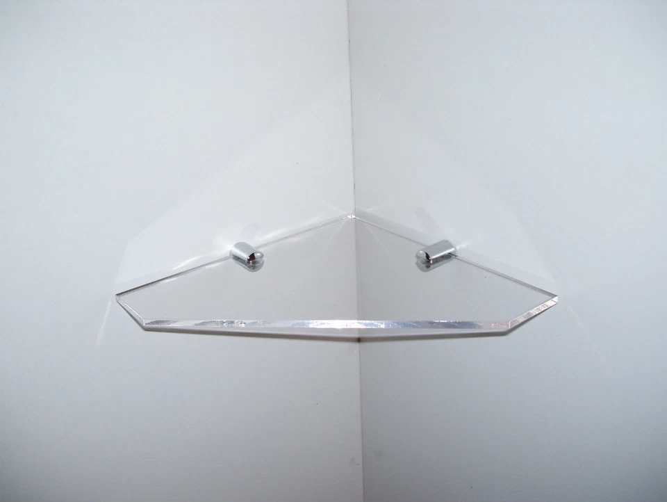 INPERSPEXTIVE ACRYLIC PERSPEX CORNER SHELF SMALL CHROME FITTINGS